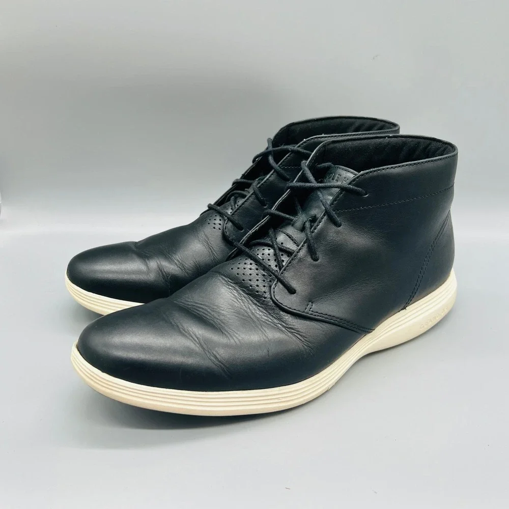Cole Haan Boots Mens 11 Black Leather Grand OS Chukka Lace Up Booties Shoes